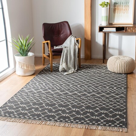 Safavieh 5 x 8 ft. Kilim Rectangle Hand Loomed Wool Rug Charcoal & Ivory KLM522A-5